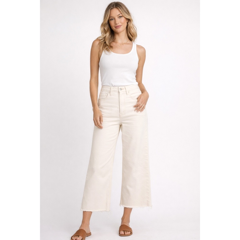 Something Navy Cropped Wide Leg Jeans Ivory Raw Hem Size 4 NWT